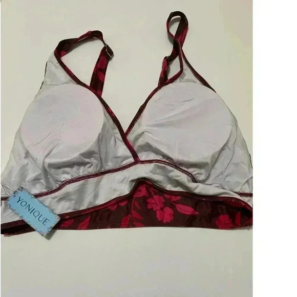 Yonique Plus Size V Neck Criss Cross Back Red Flower Bikini Top NWT Size 18W - Picture 8 of 9